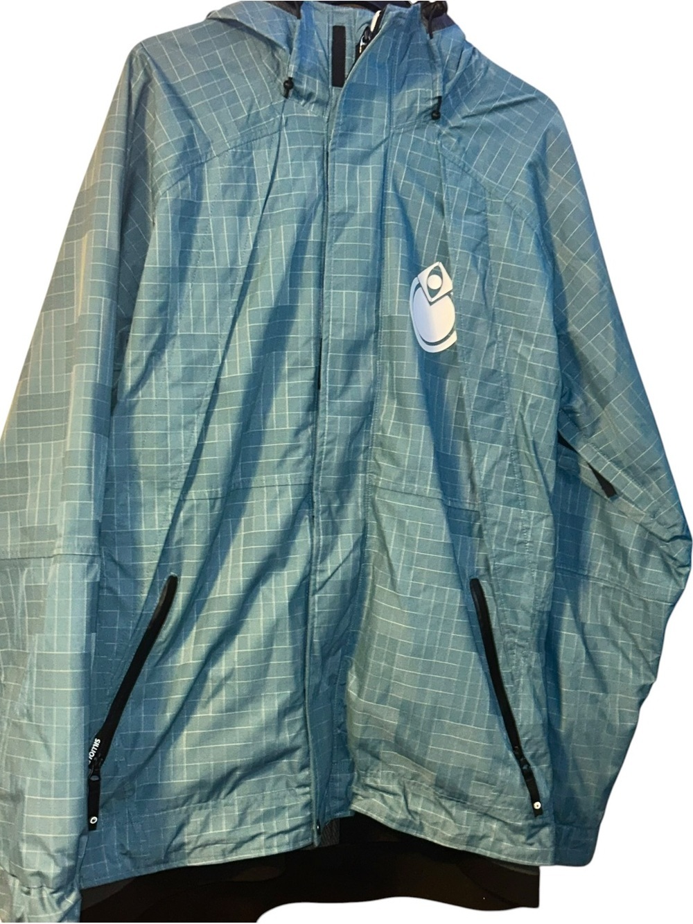 Men Nomis blue checkered ski snowboard winter hooded coat  size Large L